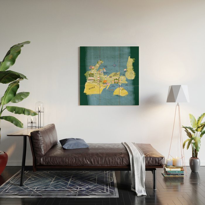 Map of Northern Michigan - Pasty Tour in Emerald Wood Wall Art Gallery Image 2