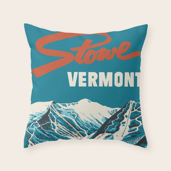 Stowe, Vermont Vintage Ski Poster Throw Pillow Gallery Image 6