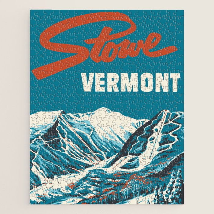 Stowe, Vermont Vintage Ski Poster Jigsaw Puzzle Gallery Image 1