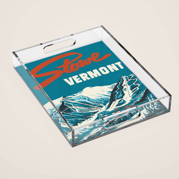 Stowe, Vermont Vintage Ski Poster Acrylic Tray Gallery Image 1
