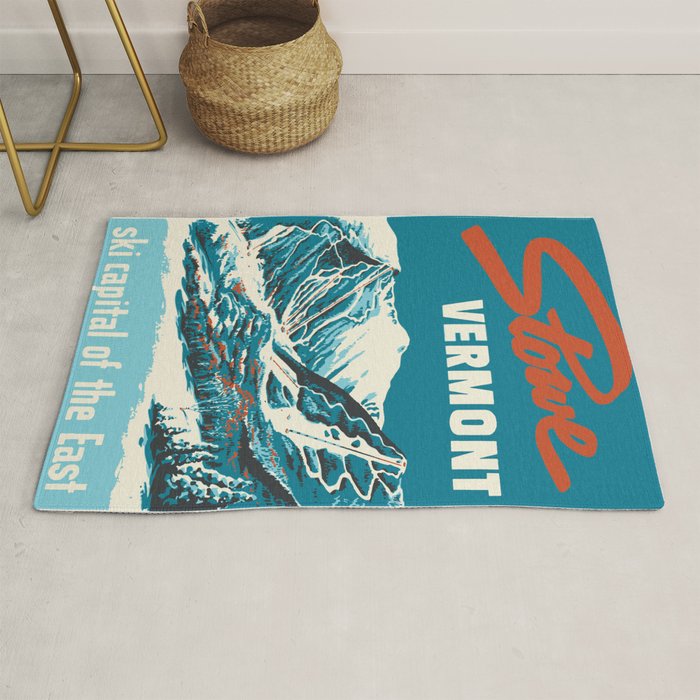 Stowe, Vermont Vintage Ski Poster Rug Gallery Image 1