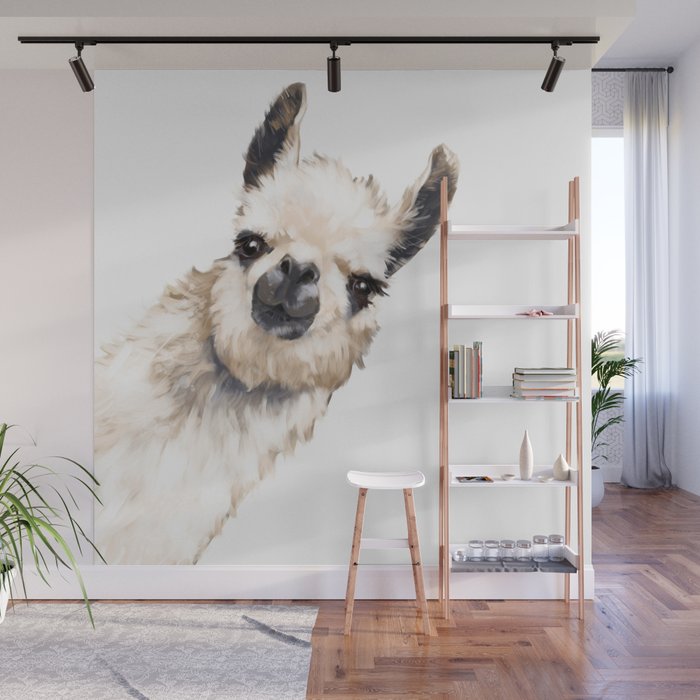 Sneaky Llama White Wall Mural Gallery Image 1
