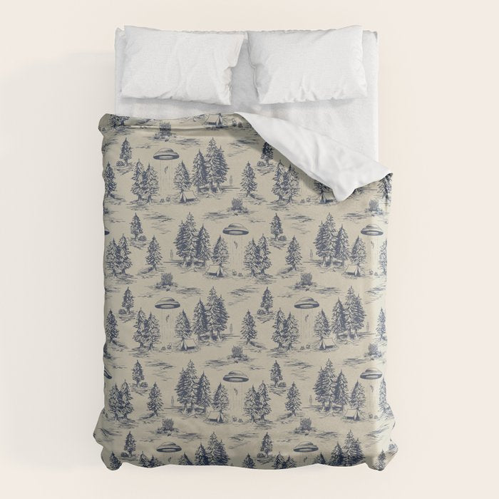 Alien Abduction Toile De Jouy Pattern in Blue Duvet Cover Gallery Image 6