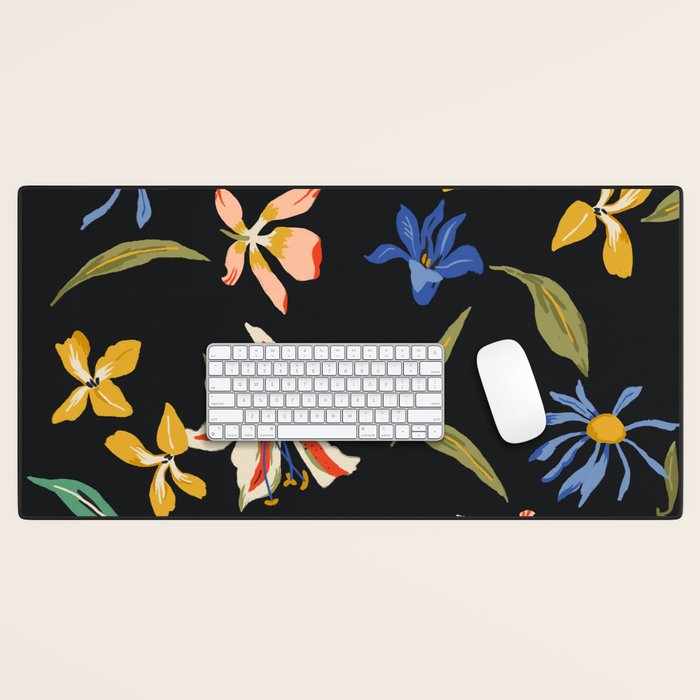 seamless floral pattern with flowers on a dark background Desk Mat Gallery Image 1