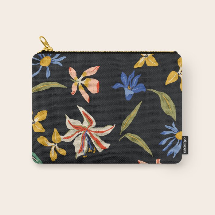  seamless floral pattern with flowers on a dark background Carry All Pouch Gallery Image 1