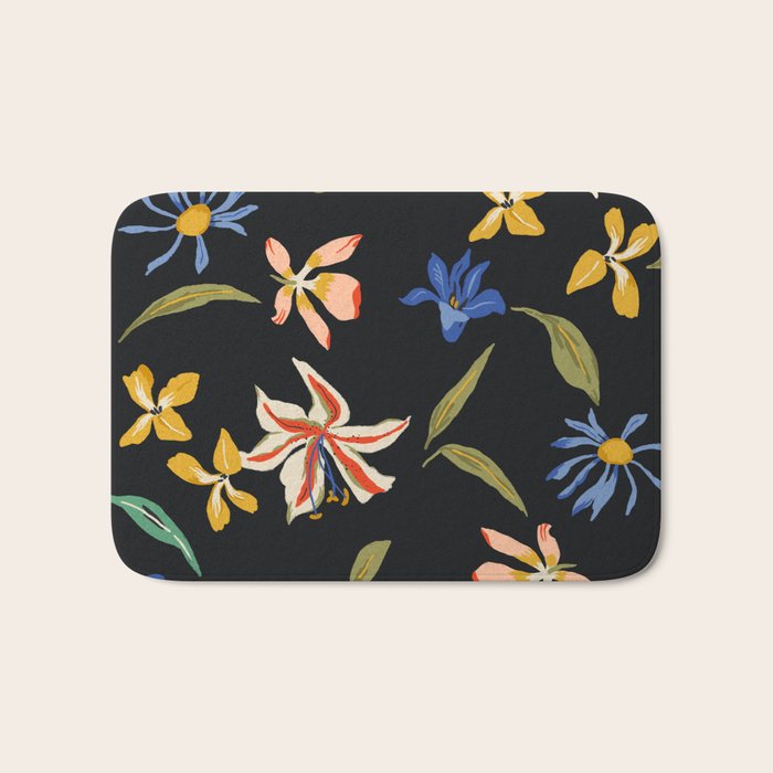  seamless floral pattern with flowers on a dark background Bath Mat Gallery Image 1
