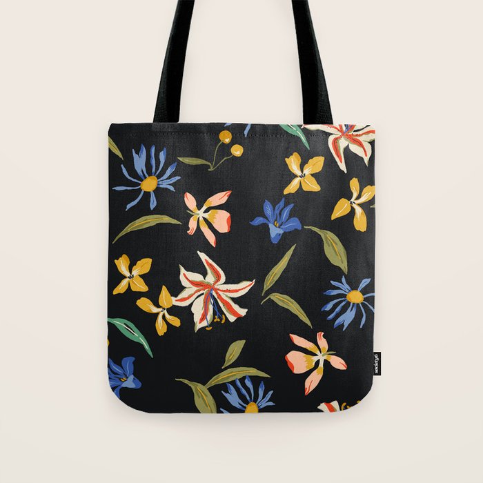  seamless floral pattern with flowers on a dark background Tote Bag Gallery Image 1