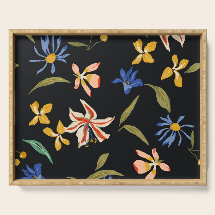  seamless floral pattern with flowers on a dark background Serving Tray Gallery Image 1