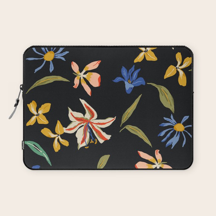  seamless floral pattern with flowers on a dark background Laptop Sleeve Gallery Image 1