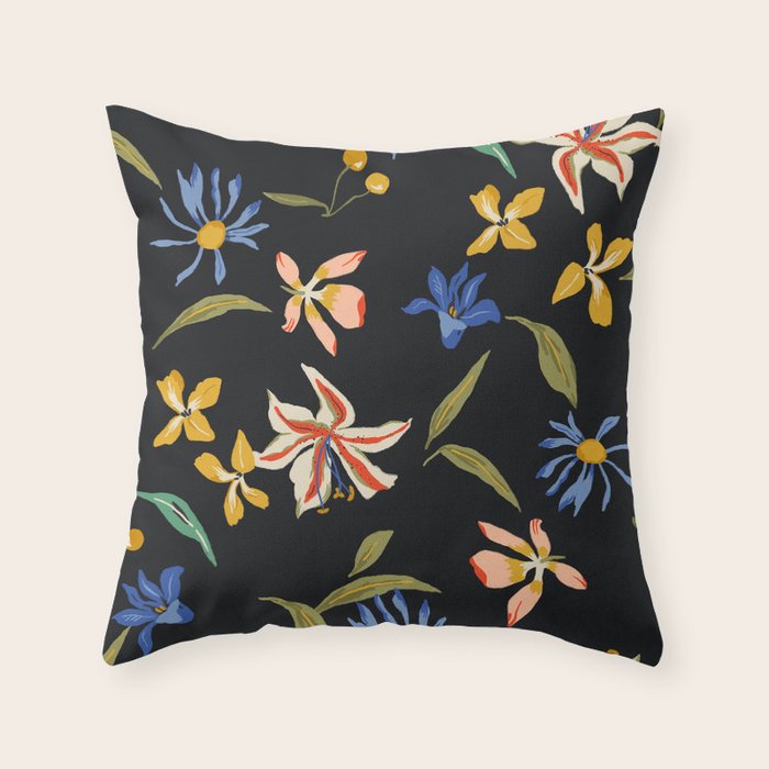  seamless floral pattern with flowers on a dark background Throw Pillow Gallery Image 1