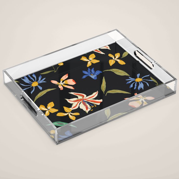  seamless floral pattern with flowers on a dark background Acrylic Tray Gallery Image 1