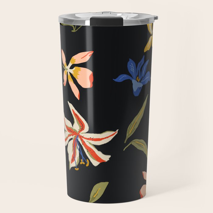  seamless floral pattern with flowers on a dark background Travel Mug Gallery Image 1