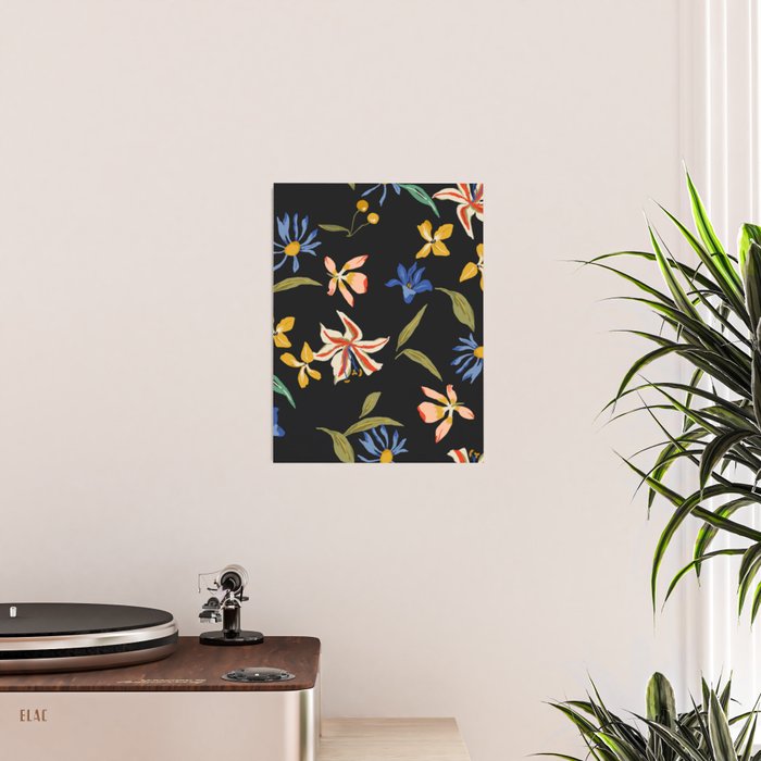  seamless floral pattern with flowers on a dark background Poster Gallery Image 2