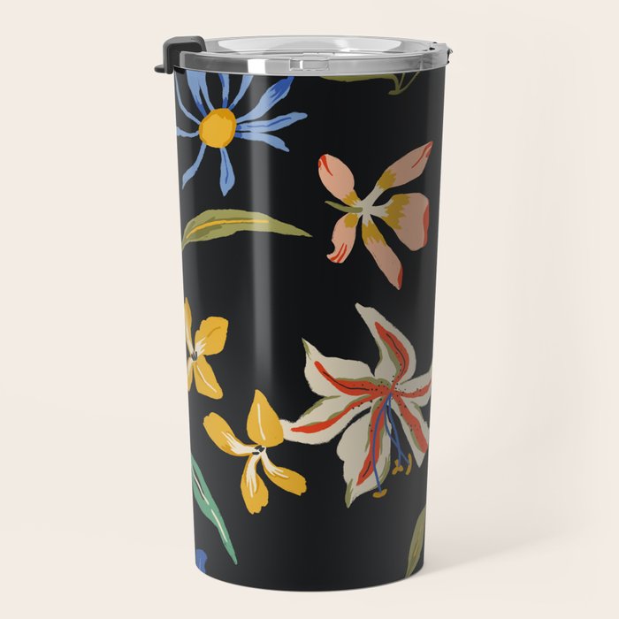  seamless floral pattern with flowers on a dark background Travel Mug Gallery Image 3