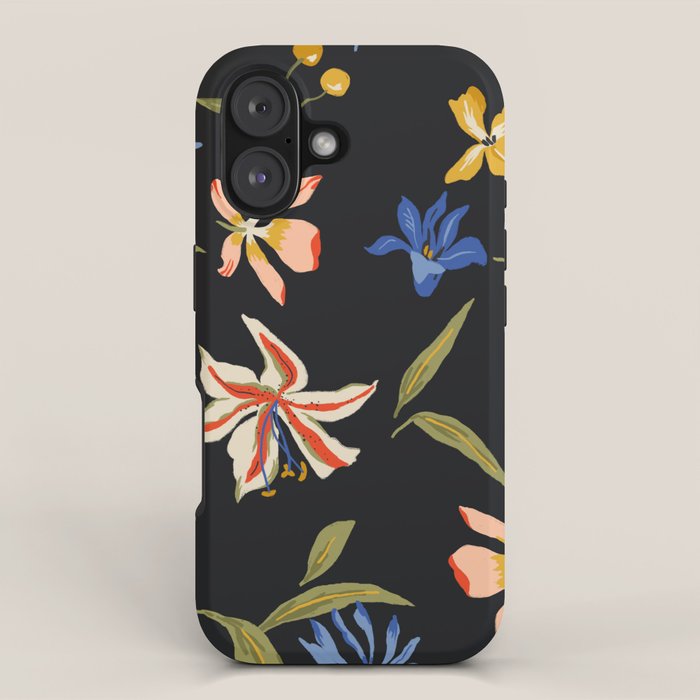  seamless floral pattern with flowers on a dark background iPhone Case Gallery Image 1