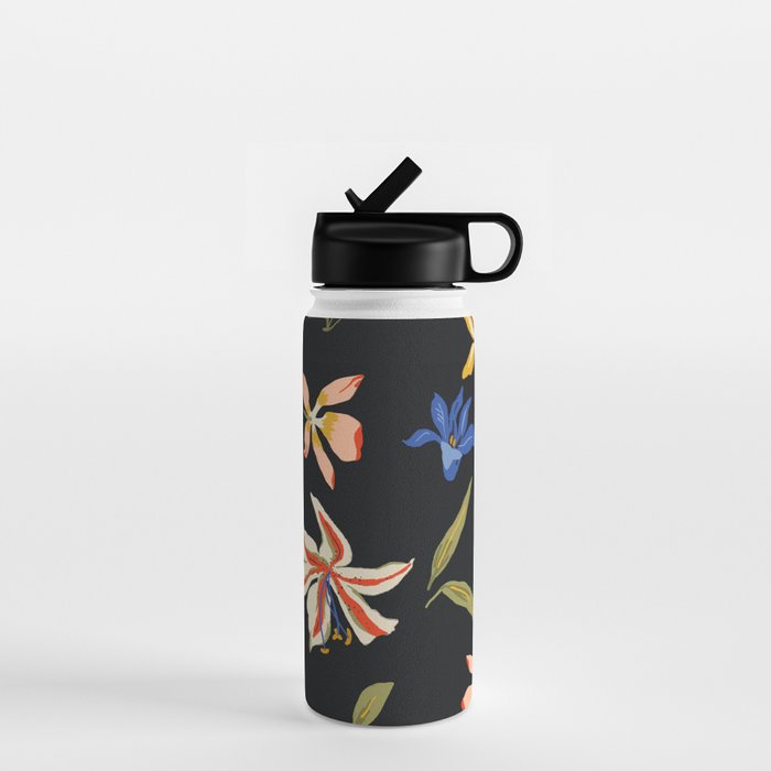  seamless floral pattern with flowers on a dark background Water Bottle Gallery Image 1