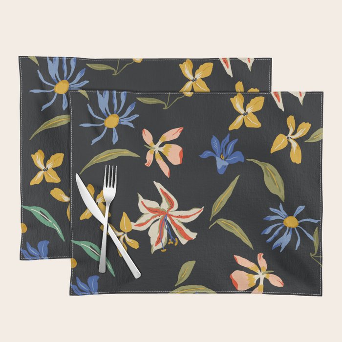  seamless floral pattern with flowers on a dark background Placemat Gallery Image 1