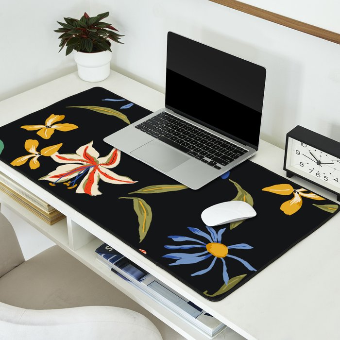  seamless floral pattern with flowers on a dark background Desk Mat Gallery Image 2
