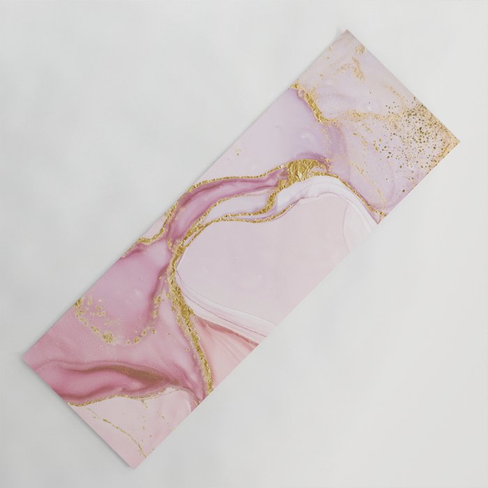 Blush Pink And Gold Alcohol Ink Marble Yoga Mat Gallery Image 1