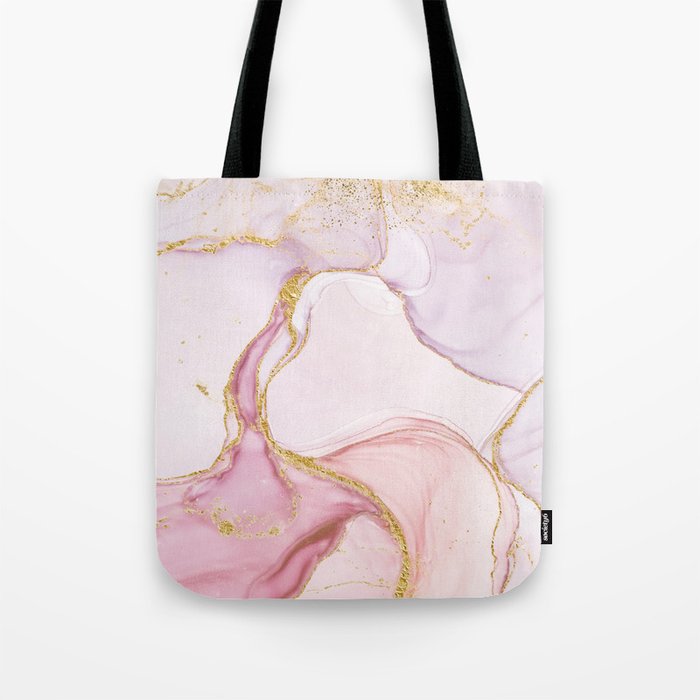 Blush Pink And Gold Alcohol Ink Marble Tote Bag Gallery Image 1