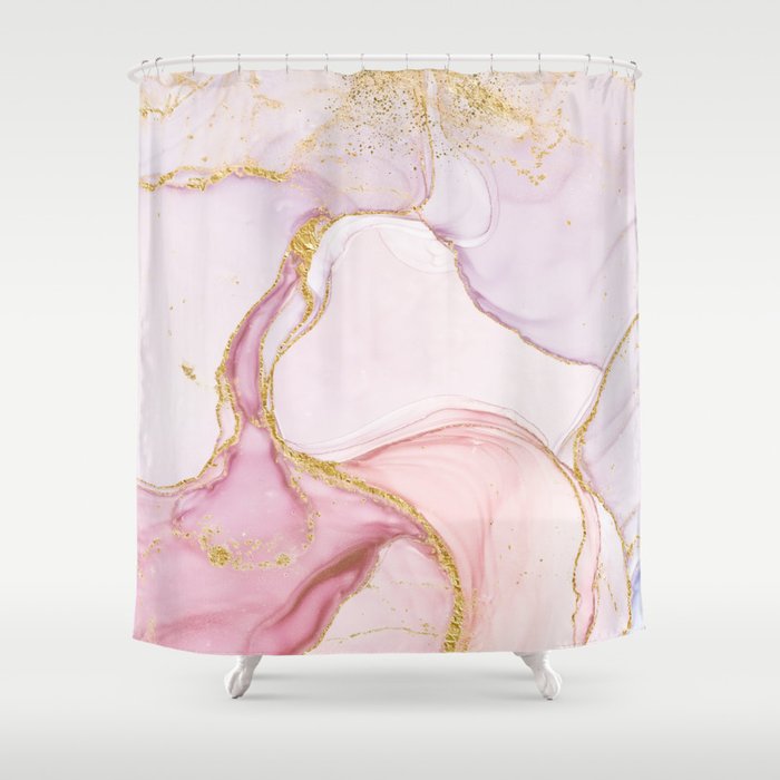 Blush Pink And Gold Alcohol Ink Marble Shower Curtain Gallery Image 1