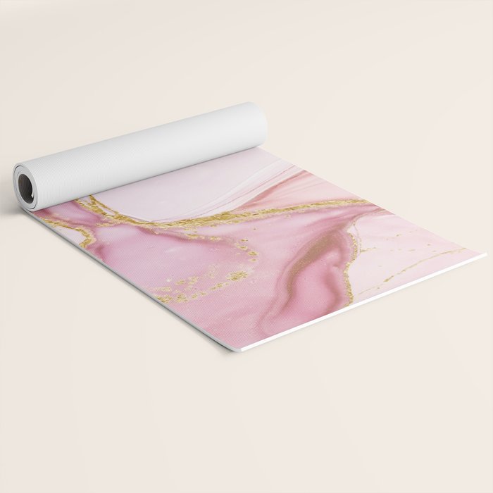 Blush Pink And Gold Alcohol Ink Marble Yoga Mat Gallery Image 2
