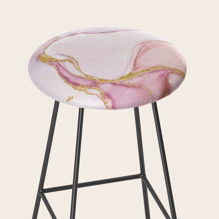 Blush Pink And Gold Alcohol Ink Marble Stool Gallery Image 2