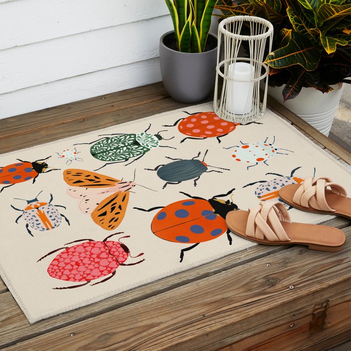 Beetles and butterfies Outdoor Rug Gallery Image 2