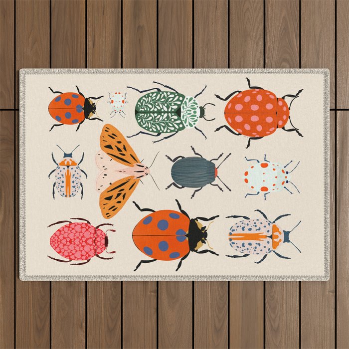 Beetles and butterfies Outdoor Rug Gallery Image 1