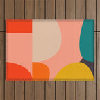 geometry shape mid century organic blush curry teal Outdoor Rug Gallery Image 1