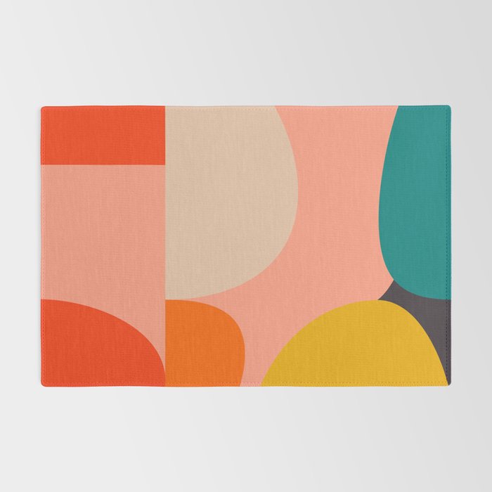 geometry shape mid century organic blush curry teal Rug Gallery Image 2