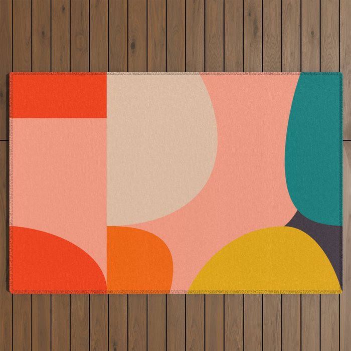 geometry shape mid century organic blush curry teal Outdoor Rug Gallery Image 2