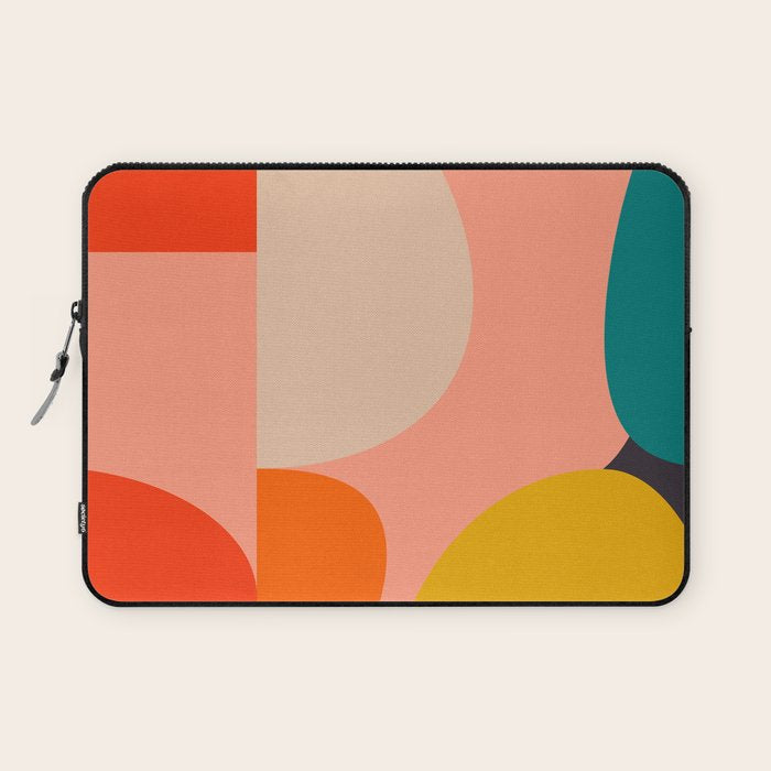 geometry shape mid century organic blush curry teal Laptop Sleeve Gallery Image 1