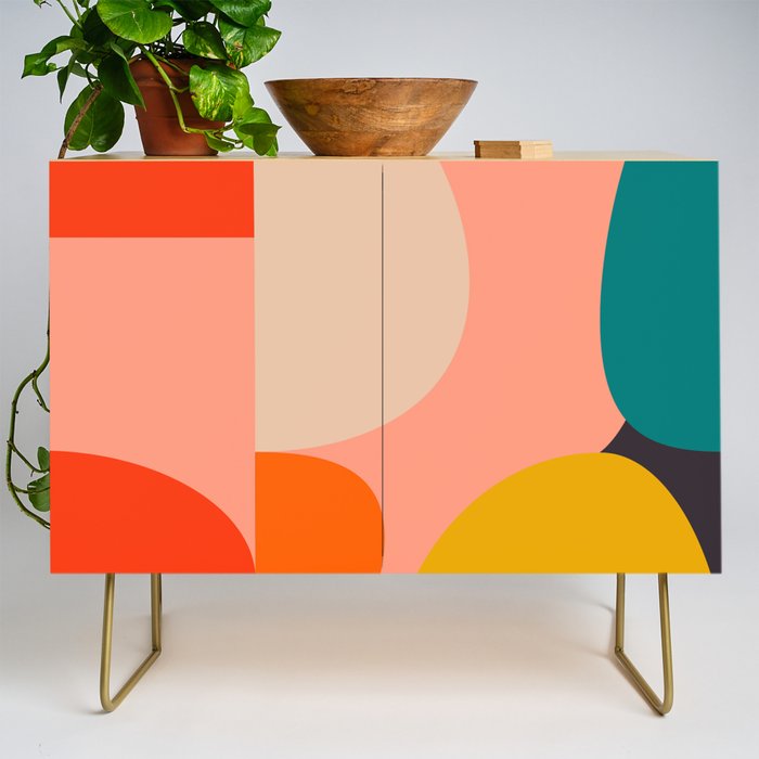 geometry shape mid century organic blush curry teal Credenza Gallery Image 1