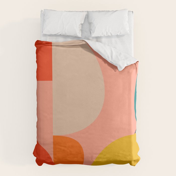 geometry shape mid century organic blush curry teal Duvet Cover Gallery Image 6