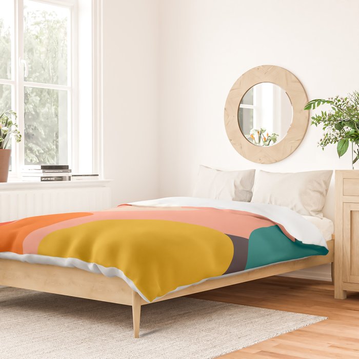 geometry shape mid century organic blush curry teal Duvet Cover Gallery Image 2