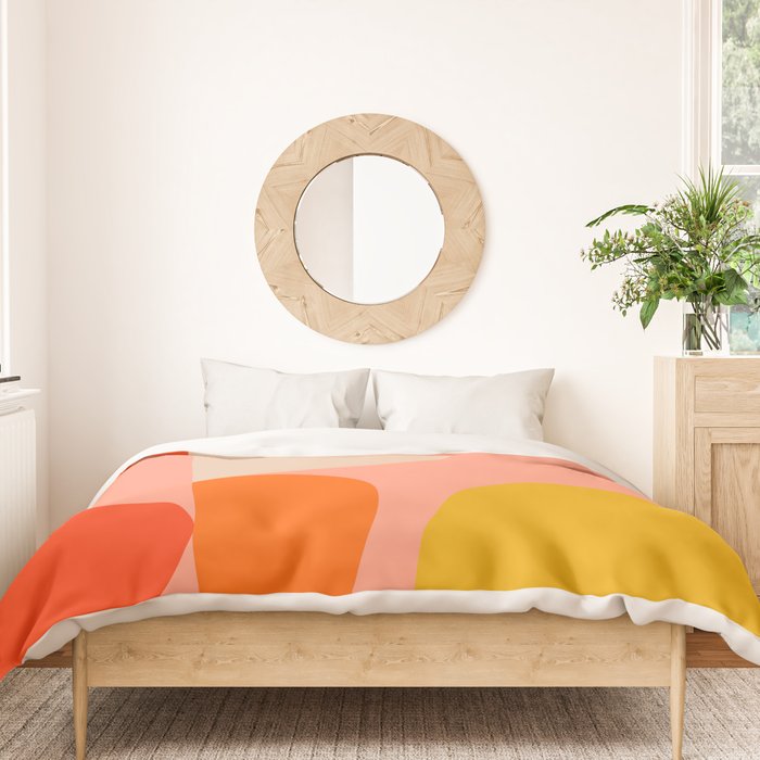 geometry shape mid century organic blush curry teal Duvet Cover Gallery Image 3