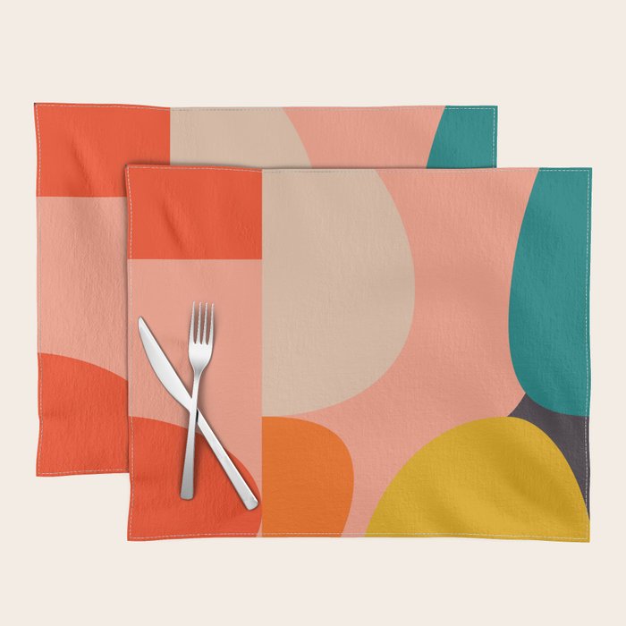 geometry shape mid century organic blush curry teal Placemat Gallery Image 1