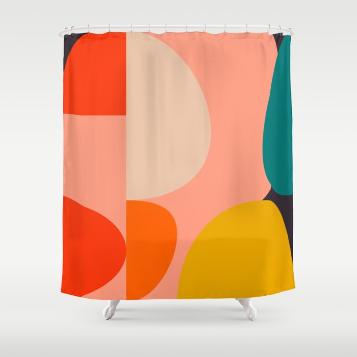 geometry shape mid century organic blush curry teal Shower Curtain Gallery Image 1