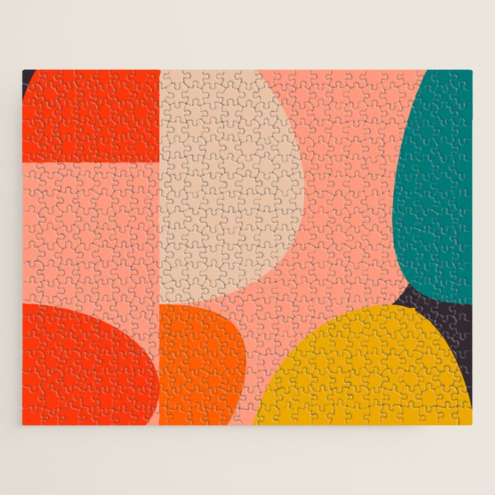 geometry shape mid century organic blush curry teal Jigsaw Puzzle Gallery Image 1
