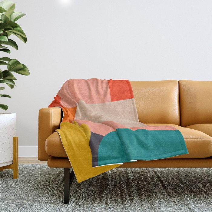 geometry shape mid century organic blush curry teal Throw Blanket Gallery Image 1