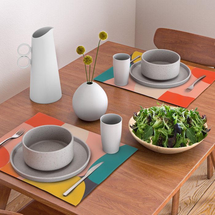 geometry shape mid century organic blush curry teal Placemat Gallery Image 2