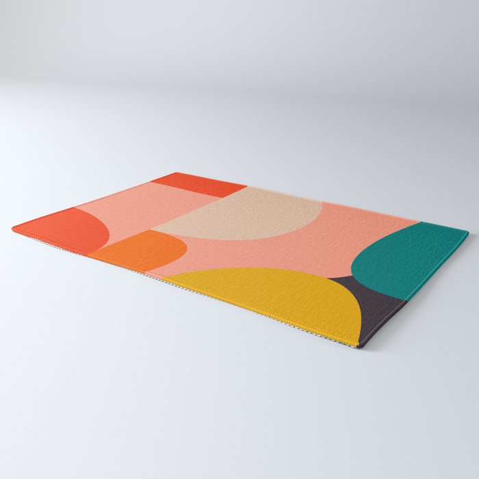 geometry shape mid century organic blush curry teal Rug Gallery Image 3