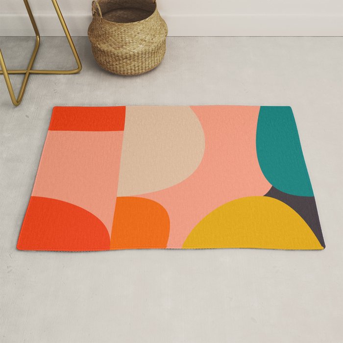 geometry shape mid century organic blush curry teal Rug Gallery Image 1