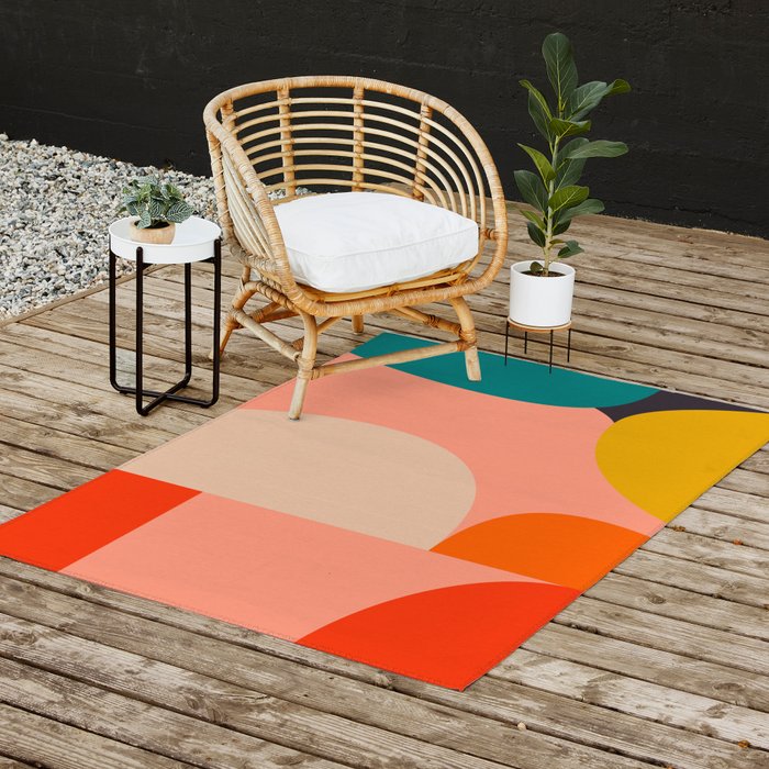 geometry shape mid century organic blush curry teal Outdoor Rug Gallery Image 2