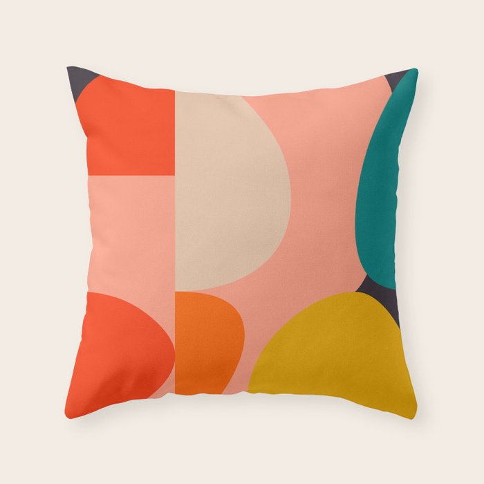 geometry shape mid century organic blush curry teal Throw Pillow Gallery Image 6