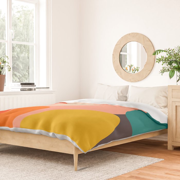 geometry shape mid century organic blush curry teal Duvet Cover Gallery Image 2