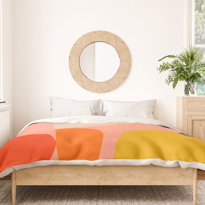 geometry shape mid century organic blush curry teal Duvet Cover Gallery Image 3