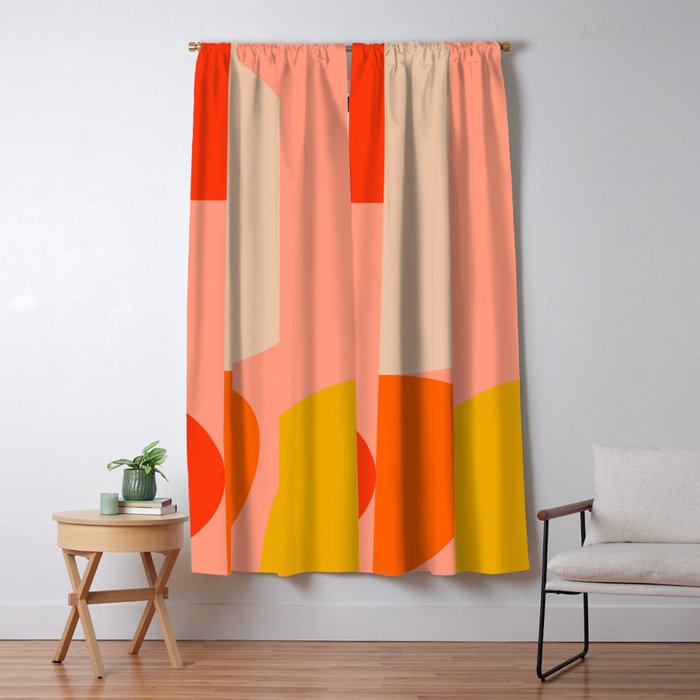 geometry shape mid century organic blush curry teal Window Curtain Gallery Image 1