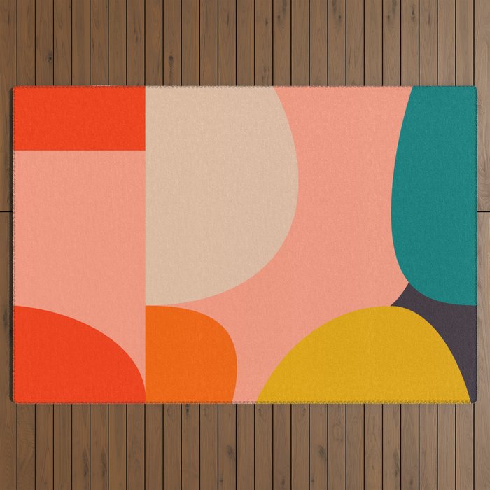 geometry shape mid century organic blush curry teal Outdoor Rug Gallery Image 3